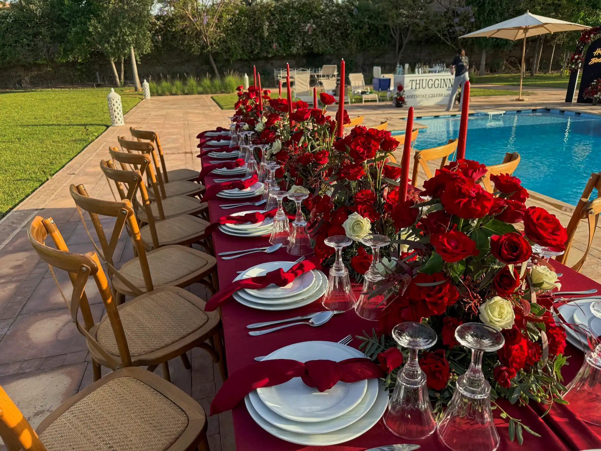 Luxury hen party custom photo backdrop in Marrakech by Rose Mirage