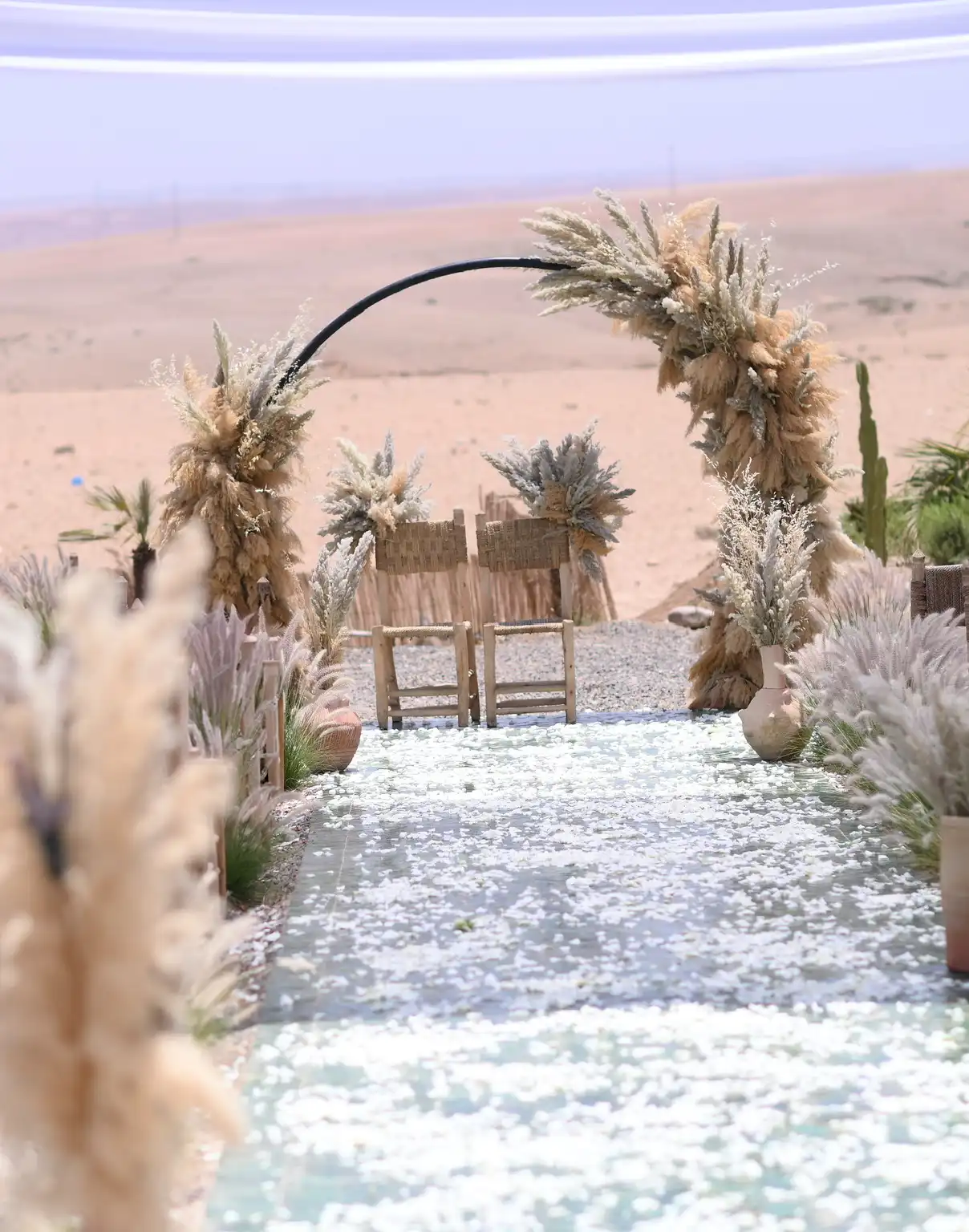 Nomadic boho marriage proposal setup in the Agafay Desert near Marrakech by Rose Mirage