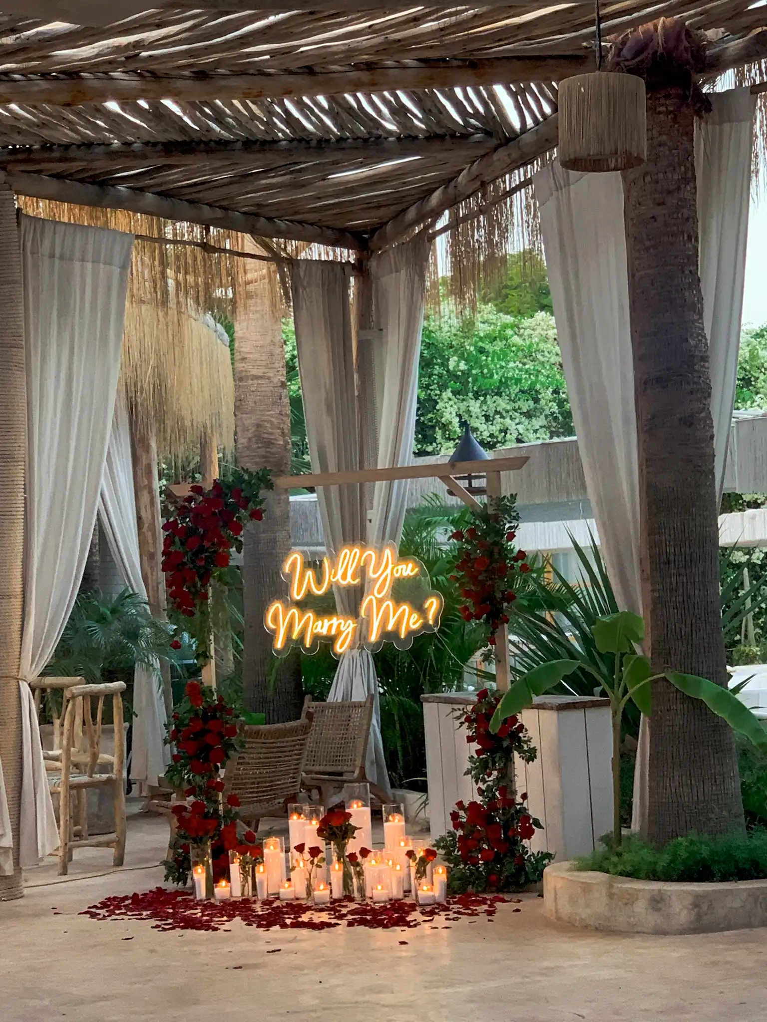 Intimate marriage proposal setting on a private rooftop in Marrakech by Rose Mirage